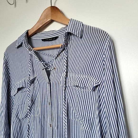 Zara Striped Button-Down Pocket Shirt Blouse - Picture 4 of 13